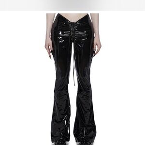 Black Patent Leather Lace-Up Pants